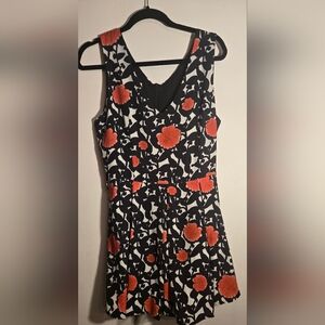 Made In Italy Black Red White Floral Dress With Black Crinoline Underlay